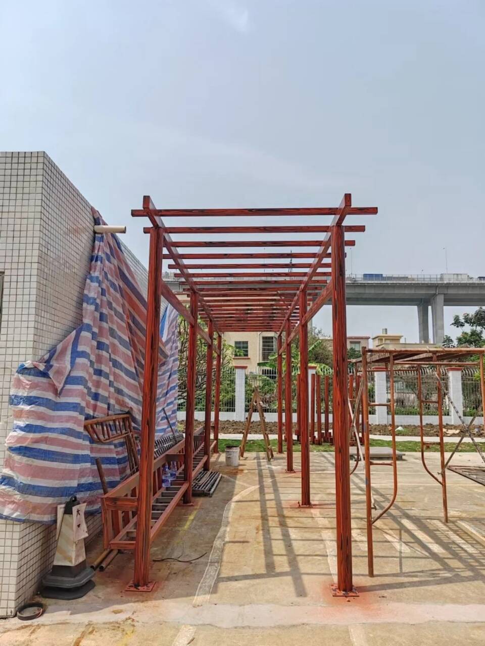 廊架长廊木纹漆，钢结构金属面木纹漆，仿木纹漆包工包料